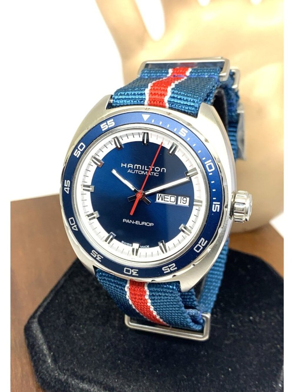 Hamilton Men's Watch H354050 Pan Europ Swiss Automatic Blue Dial Nylon Band 43mm